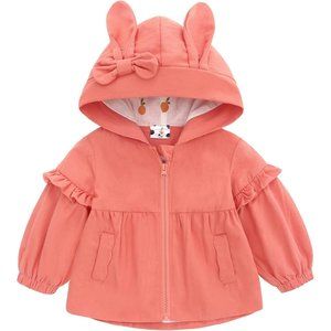 Baby Girls Jacket Toddler Spring Fall Windbreaker Rabbit Ears Hooded Jacket